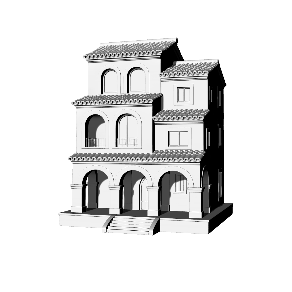MRY-SFW LYTB575B Miniature Scene Building Model Spanish Colonial Style Building Model Mediterranean Arched Balcony Miniature Ornament Desktop Decoration 3D Printed Model