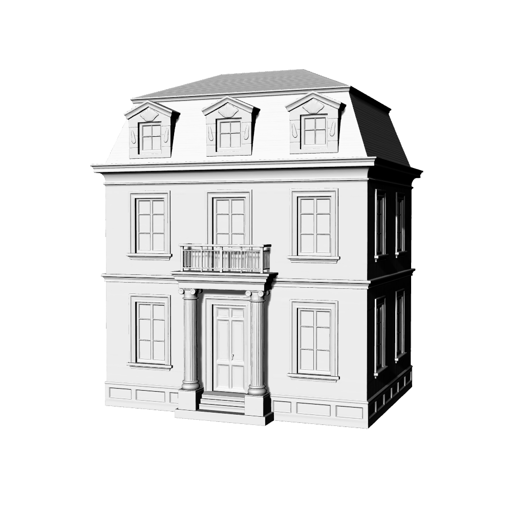MRY-SFW LYTB600A Miniature Scene Building Model French Neoclassical Style Classic French Single Family House Building Desktop Decoration 3D Printing Model