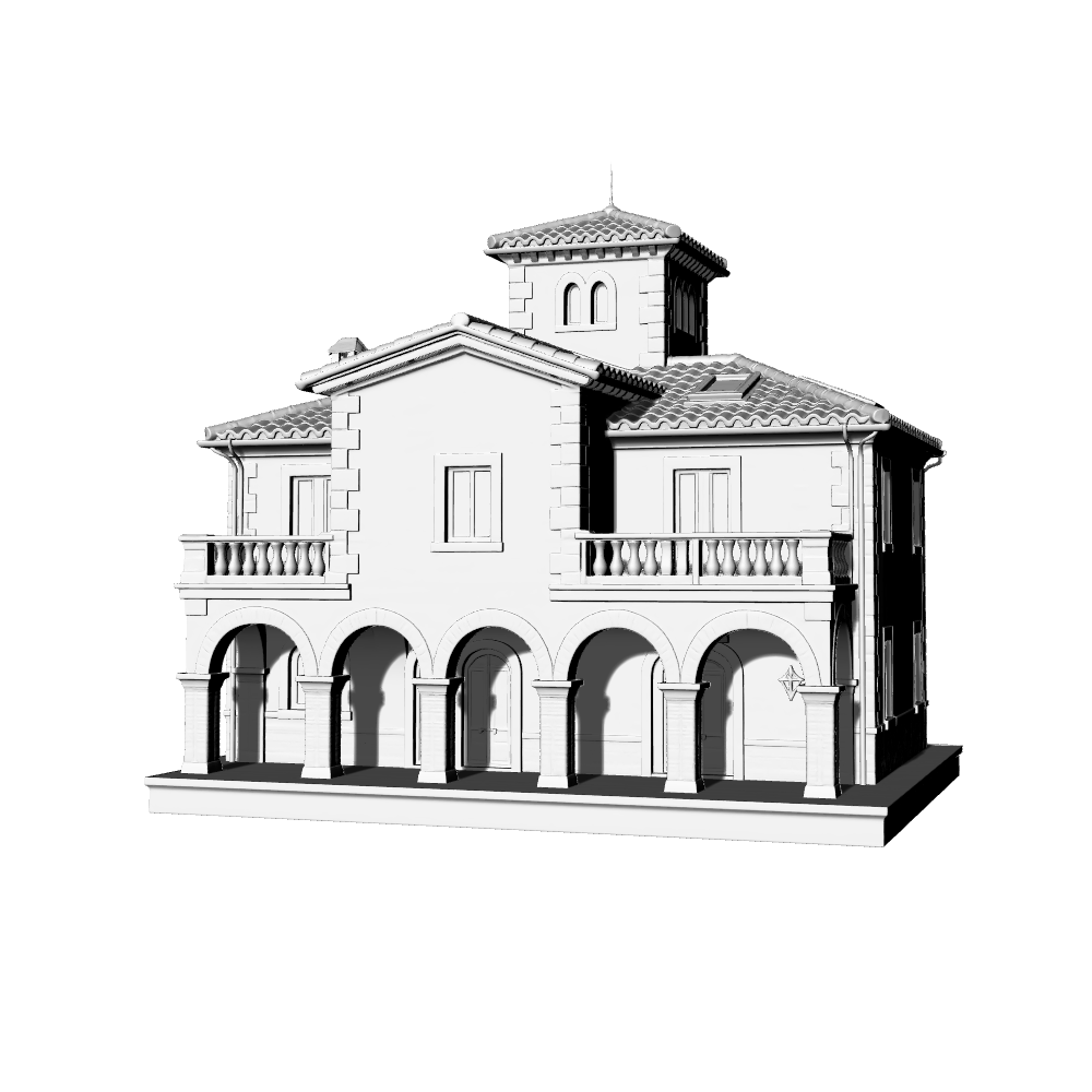 MRY-SFW LYTB609A Miniature Scene Building Model Classic Mediterranean Architecture Tuscan Style Two Story Villa Desktop Ornament 3D Printing Model