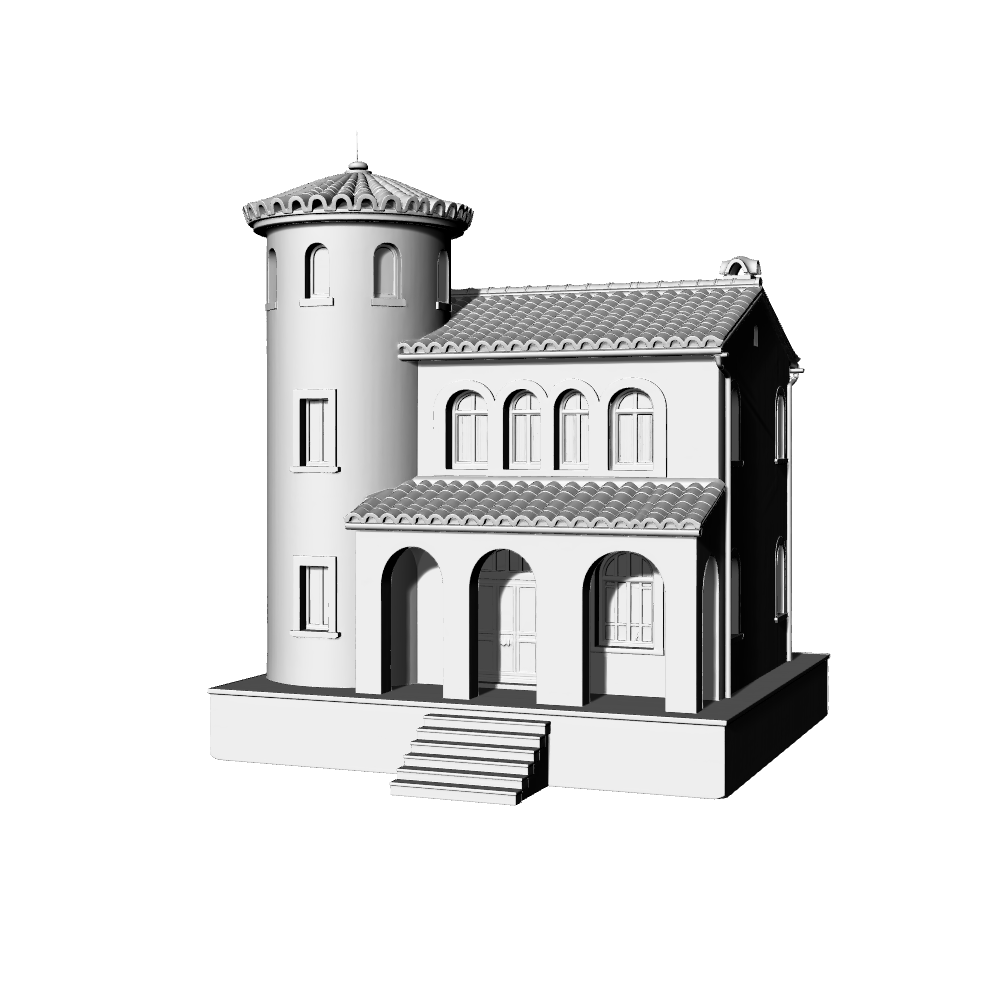 MRY-SFW LYTB609C Miniature Scene Building Model Classic Mediterranean Architecture Tuscan Style Two Story Villa Desktop Ornament 3D Printing Model