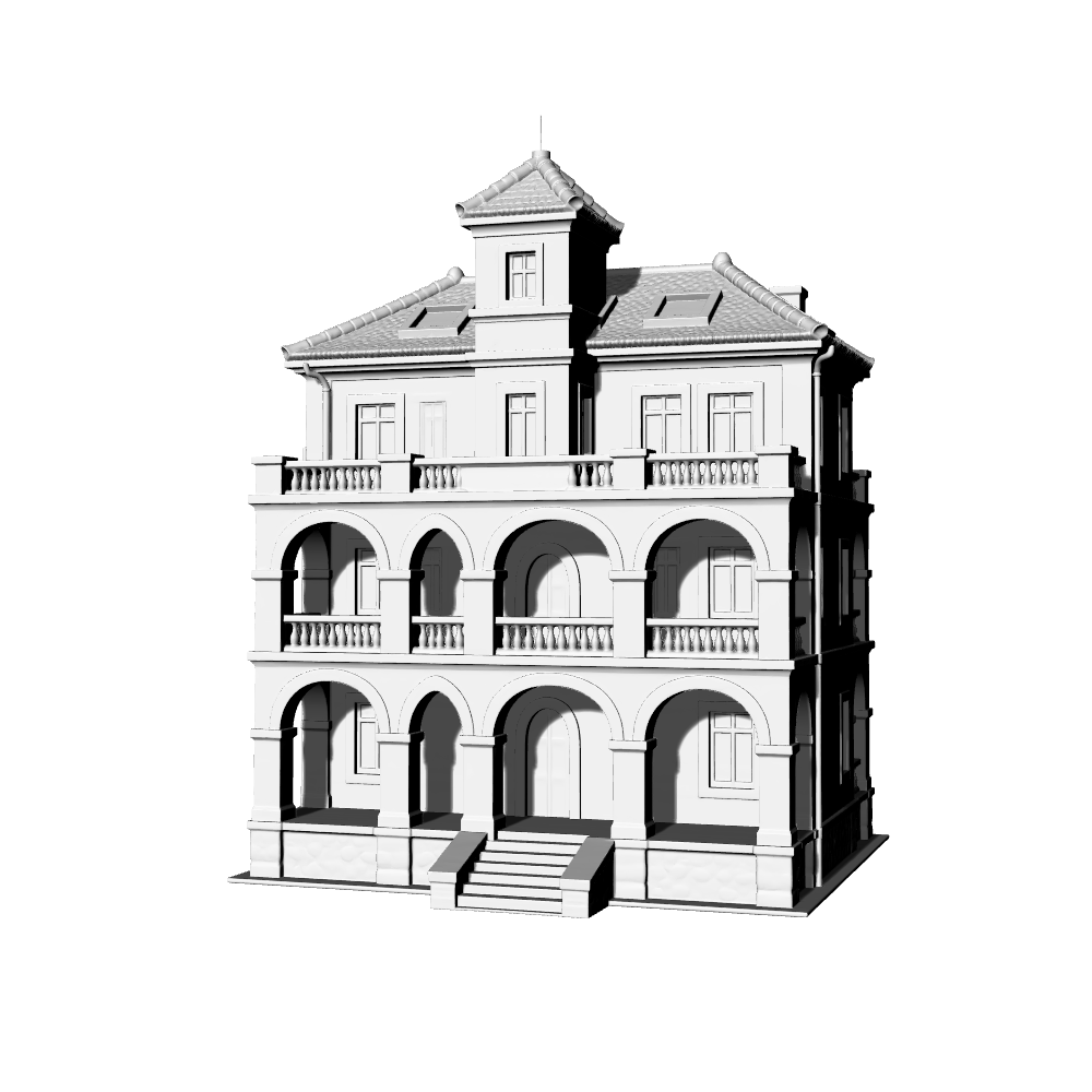 MRY-SFW LYTB611A Miniature Scene Building Model Republican Period Nanyang Style Arcade Building Republican Period Western Style House Single Family Villa Building Desktop Ornament 3D Printing Model