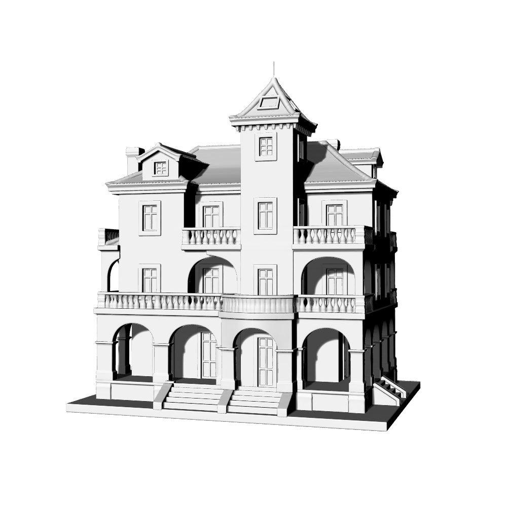 MRY-SFW LYTB611B Miniature Scene Building Model Republican Period Nanyang Style Arcade Building Republican Period Western Style House Single Family Villa Building Desktop Ornament 3D Printing Model