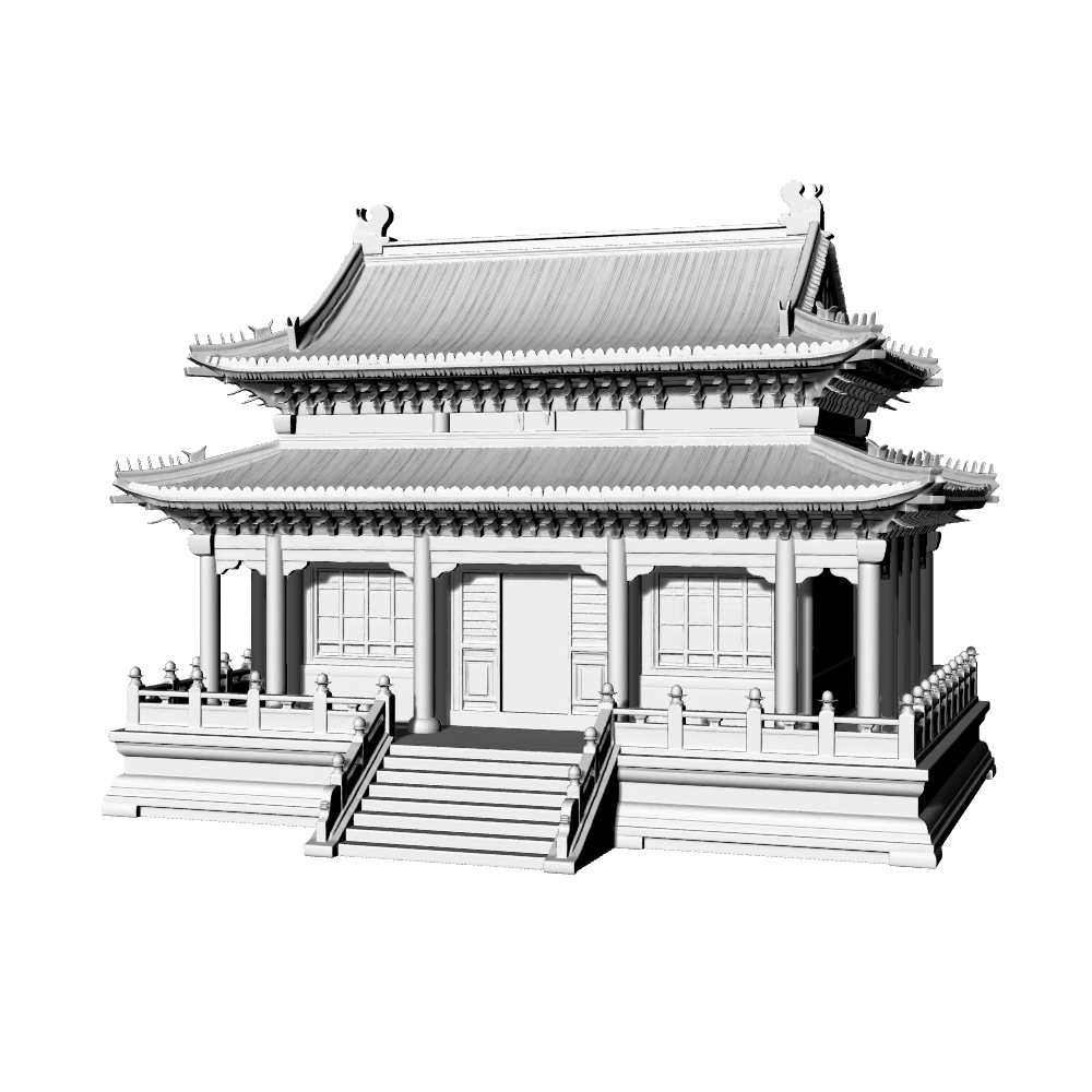 MRY-SFW LYTB645B Miniature Scene Building Model Ming And Qing Style Double Eave Hip Roof Hall Traditional Chinese Building 3D Print Model