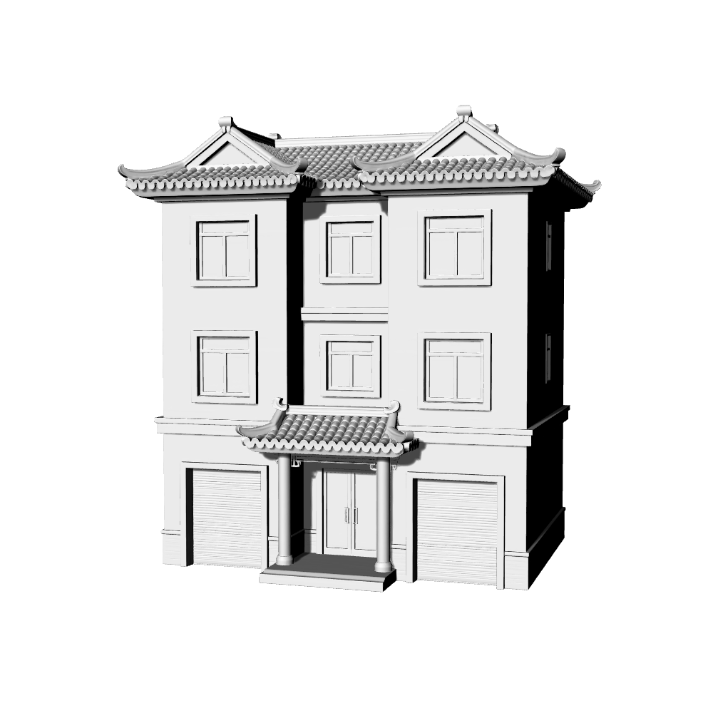 MRY-SFW LYTB652B Miniature Scene Building Model New Chinese Style Three Story House With Garage Chinese Sloping Roof Residence Desktop Building 3D Printing Model