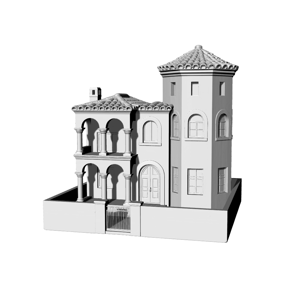 MRY-SFW LYTB653A Miniature Scene Building Model Mediterranean Tuscan Style Single Family Villa Desktop Building Decoration 3D Printing Model