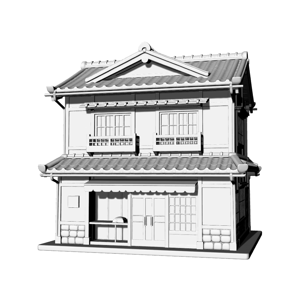 MRY-SFW LYTB672A Miniature Scene Building Model Japanese Retro Style Two Story Machiya Building Shop Residence Desktop Ornament 3D Printing Model