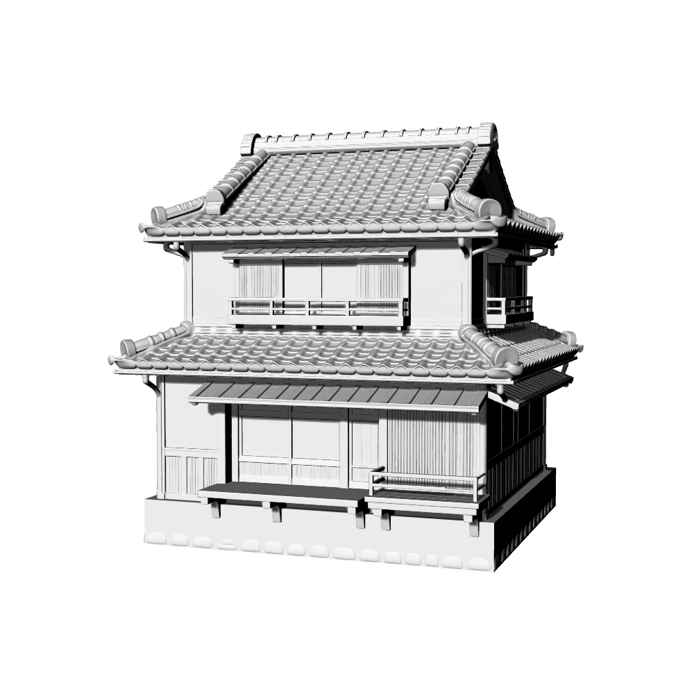 MRY-SFW LYTB672D Miniature Scene Building Model Japanese Retro Style Two Story Machiya Building Shop Residence Desktop Ornament 3D Printing Model