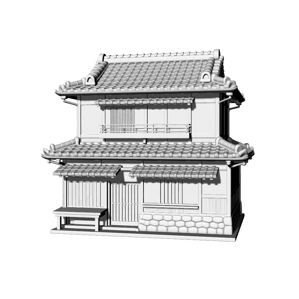 MRY-SFW LYTB672E Miniature Scene Building Model Japanese Retro Style Two Story Machiya Building Shop Residence Desktop Ornament 3D Printing Model