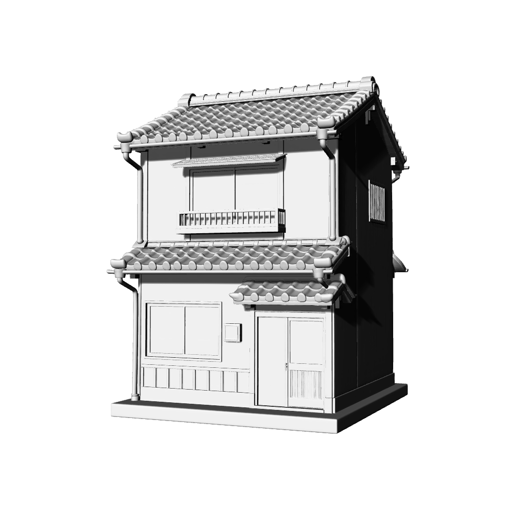 MRY-SFW LYTB672F Miniature Scene Building Model Japanese Retro Style Two Story Machiya Building Shop Residence Desktop Ornament 3D Printing Model