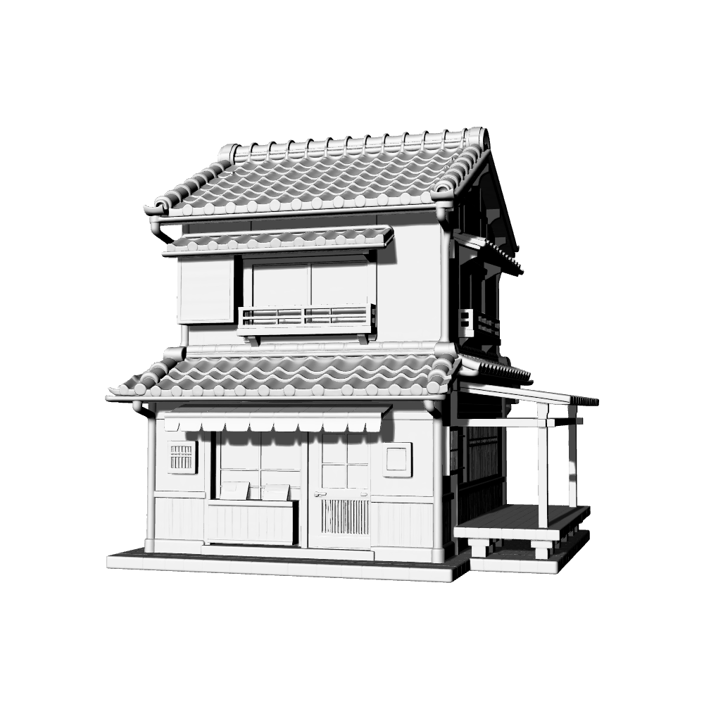 MRY-SFW LYTB691E Miniature Scene Building Model Japanese Shop Double Layer Machiya Building Commercial Building Desktop Ornament 3D Printing Model