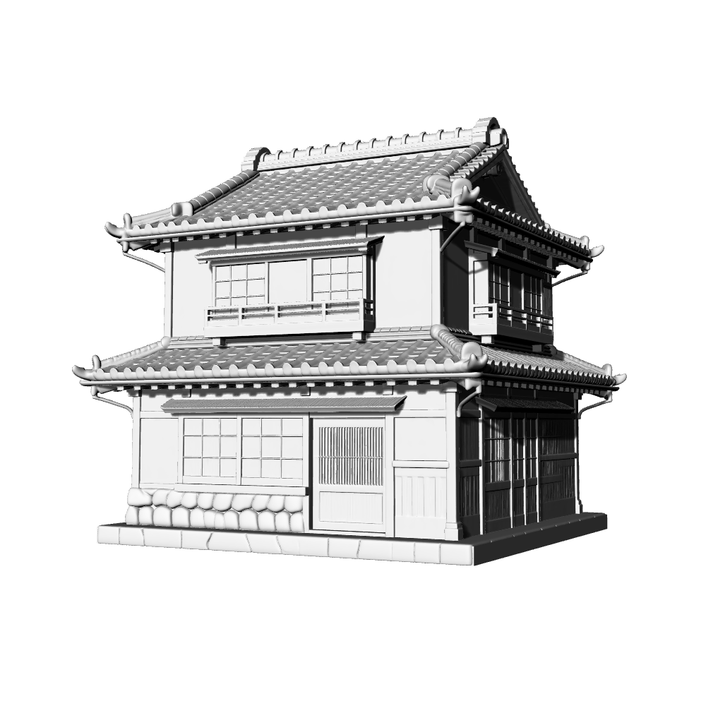 MRY-SFW LYTB691G Miniature Scene Building Model Japanese Shop Double Layer Machiya Building Commercial Building Desktop Ornament 3D Printing Model