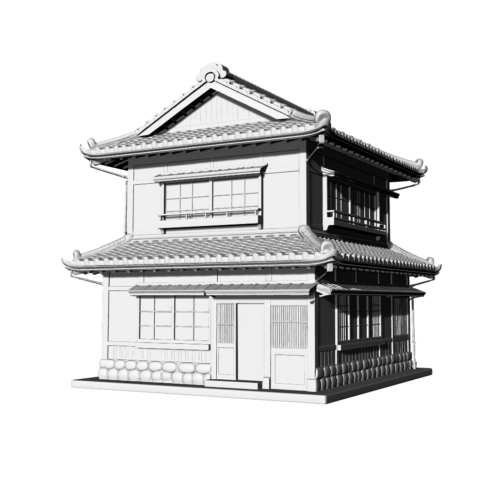 MRY-SFW LYTB691H Miniature Scene Building Model Japanese Shop Double Layer Machiya Building Commercial Building Desktop Ornament 3D Printing Model