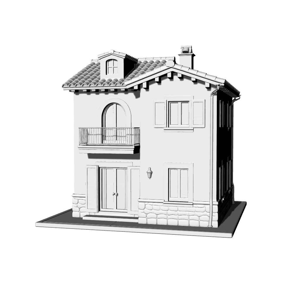 MRY-SFW LYTB724A Miniature Scene Building Model European Tuscan Three Story Single Family Villa Mediterranean Architecture Desktop Ornament 3D Printing Model
