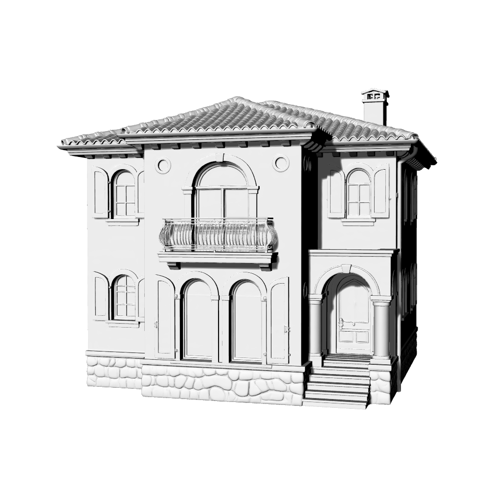 MRY-SFW LYTB724D Miniature Scene Building Model European Tuscan Three Story Single Family Villa Mediterranean Architecture Desktop Ornament 3D Printing Model