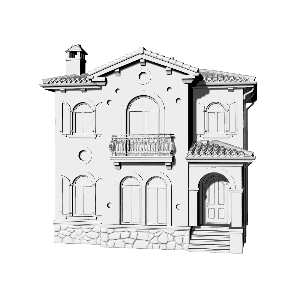 MRY-SFW LYTB724E Miniature Scene Building Model European Tuscan Three Story Single Family Villa Mediterranean Architecture Desktop Ornament 3D Printing Model