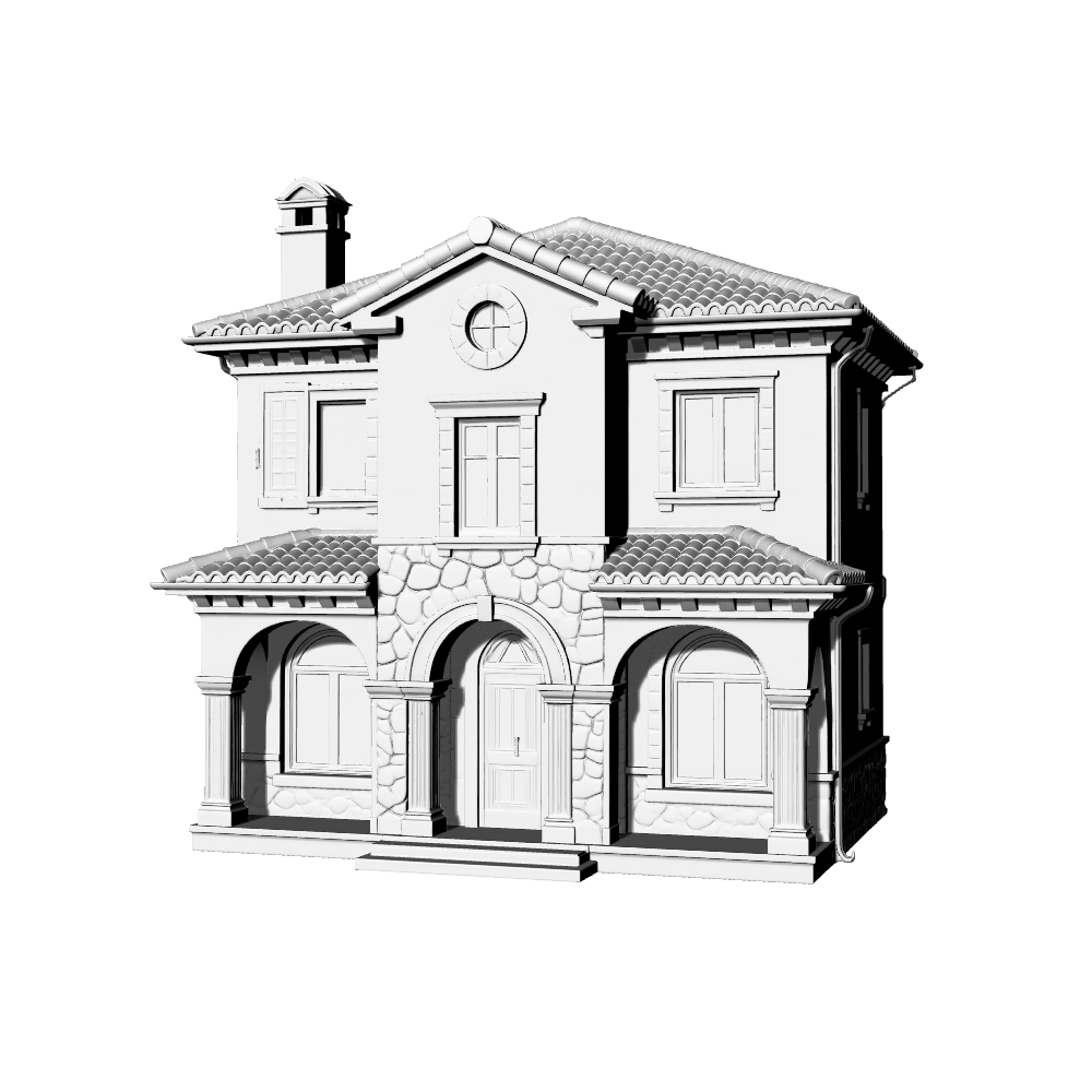 MRY-SFW LYTB724H Miniature Scene Building Model European Tuscan Three Story Single Family Villa Mediterranean Architecture Desktop Ornament 3D Printing Model