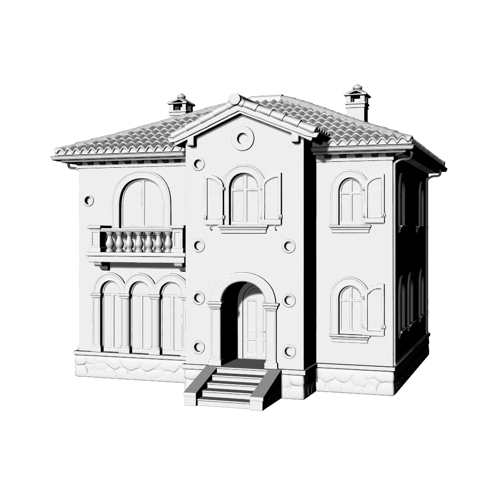 MRY-SFW LYTB724I Miniature Scene Building Model European Tuscan Three Story Single Family Villa Mediterranean Architecture Desktop Ornament 3D Printing Model