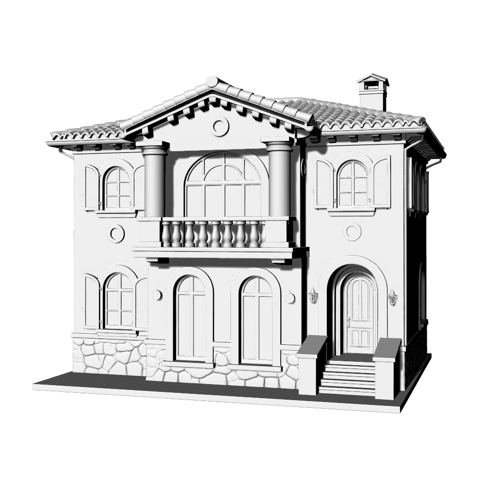 MRY-SFW LYTB724J Miniature Scene Building Model European Tuscan Three Story Single Family Villa Mediterranean Architecture Desktop Ornament 3D Printing Model