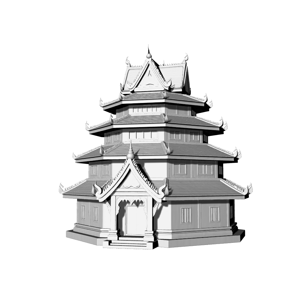 MRY-SFW LYTB727B Miniature Scene Building Model Traditional Thai Architecture Lanna Siamese Style Multi Layer Eaves Buddhist Hall Desktop Ornament 3D Printing Model
