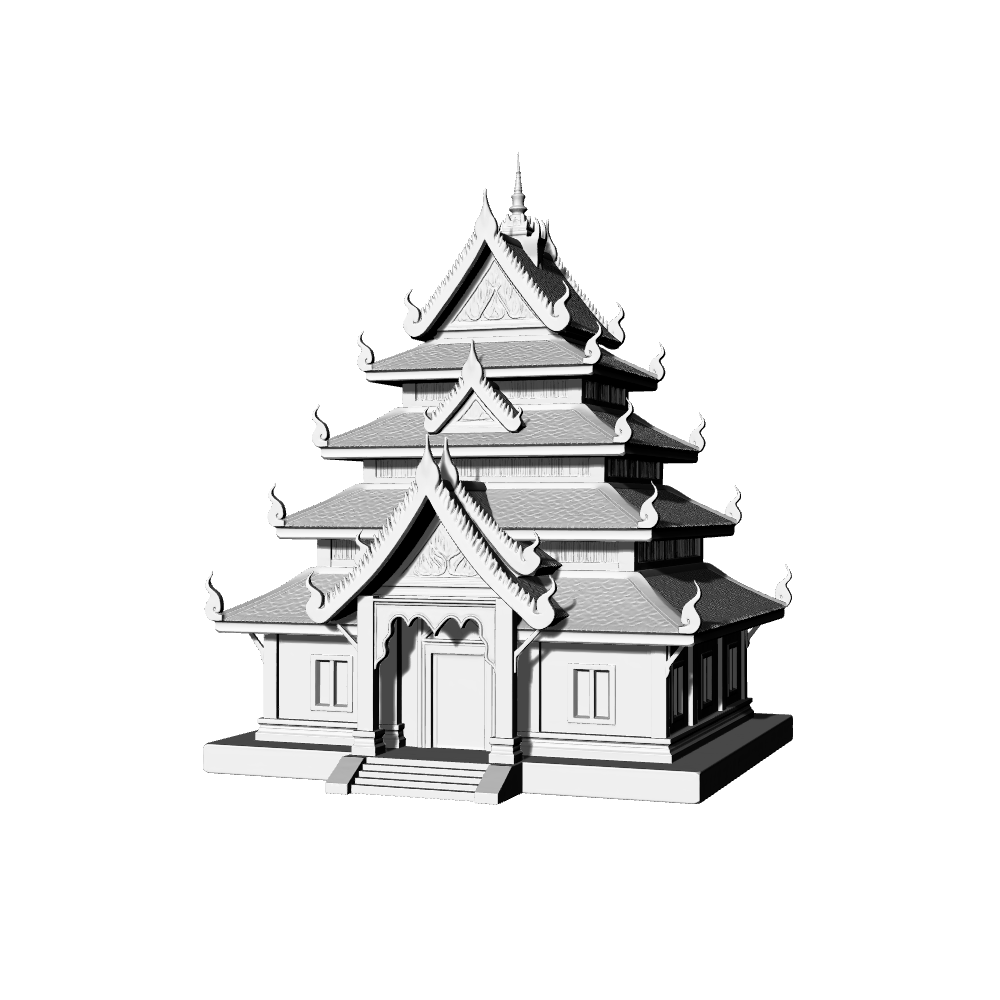 MRY-SFW LYTB727C Miniature Scene Building Model Traditional Thai Architecture Lanna Siamese Style Multi Layer Eaves Buddhist Hall Desktop Ornament 3D Printing Model