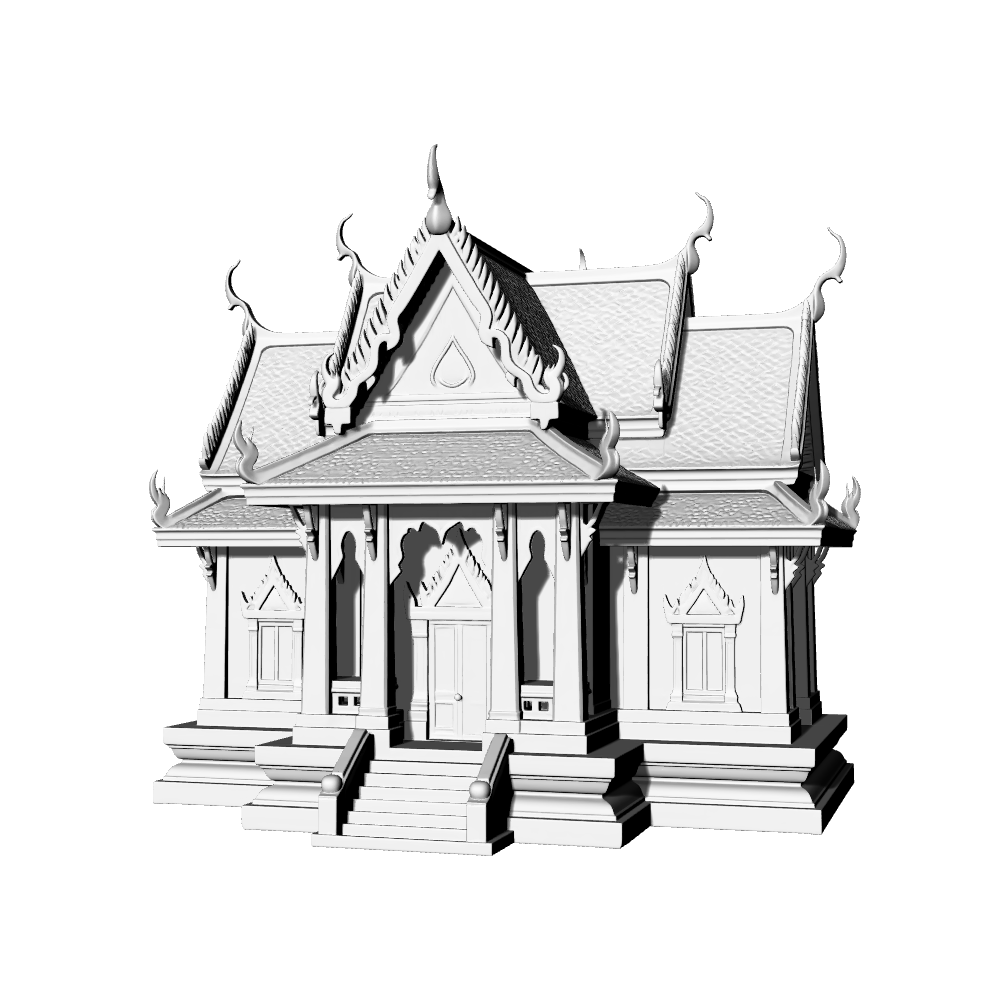 MRY-SFW LYTB730B Miniature Scene Building Model Traditional Thai Architecture Lanna Siamese Style Single Layer Eaves Buddhist Hall Desktop Ornament 3D Printing Model