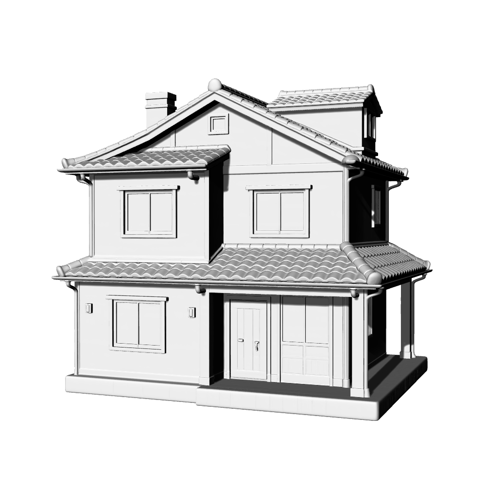MRY-SFW LYTB738A Miniature Scene Building Model Japanese Style Single Family Residence Two Story With Attic Cottage Desktop Ornament 3D Printing Model