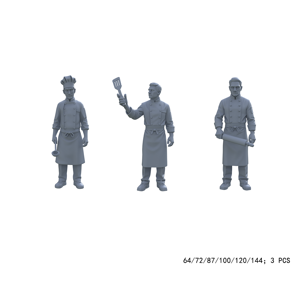 Yao's Studio LYTR004 Chef Miniature Resin Figures Set (3pcs) Scale for Diorama, Model Railroad, Bakery Scene Decor 1set