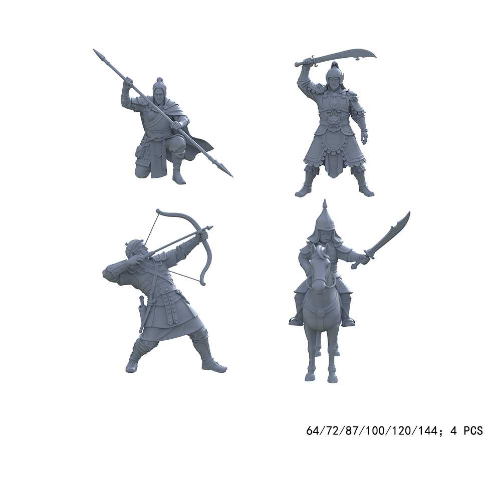 Yao's Studio LYTR005 4Pcs Ancient Chinese Warrior Miniature Figures Scale Resin Model Kits for Diorama & Wargame Scene 1set