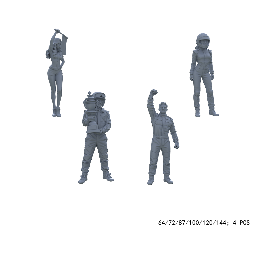Yao's Studio LYTR012 Racing Scene Unpainted Mini Figures (4PCS) - Race Car Driver & Flag Girl Resin Models for Wargame Terrain/Diorama DIY 1set