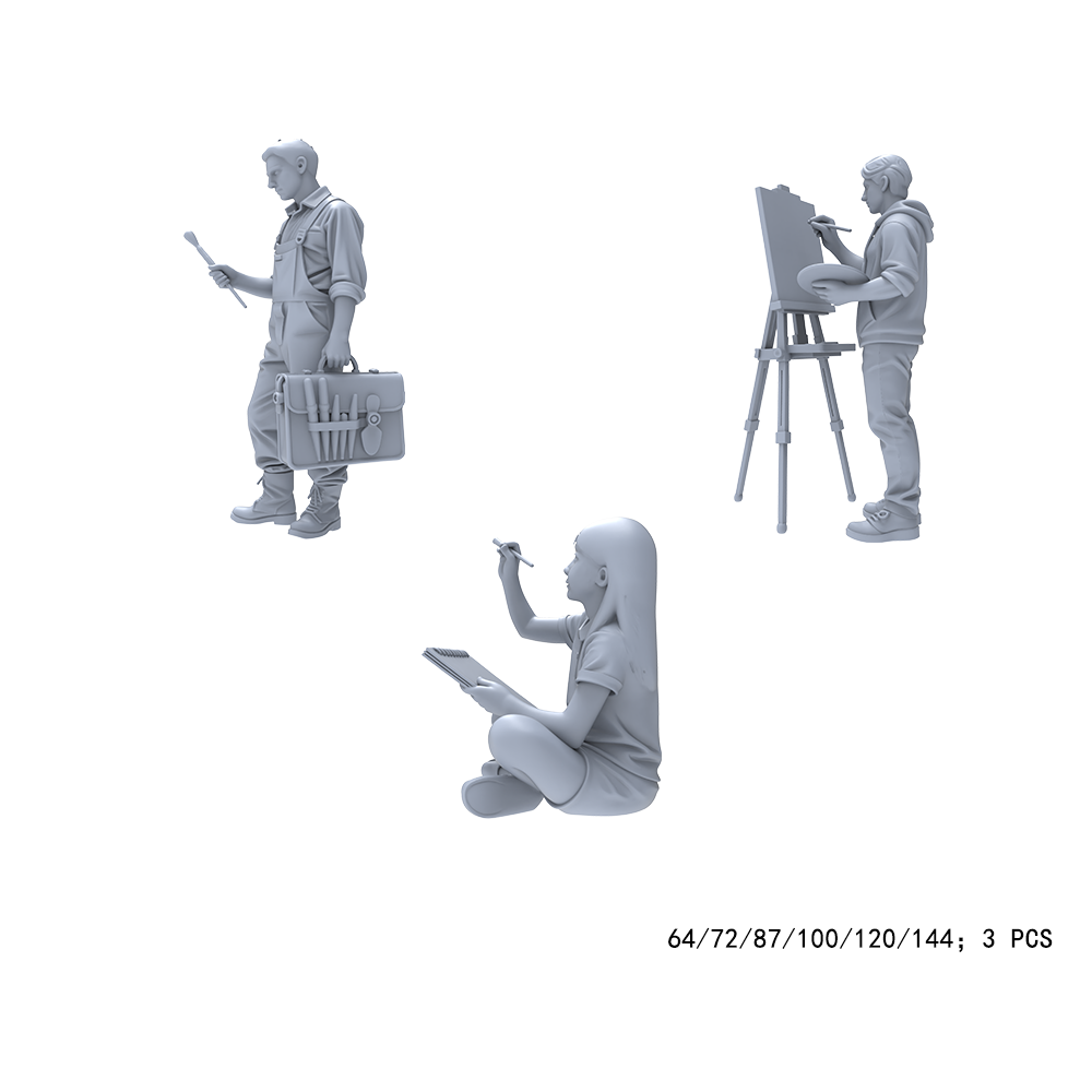 Yao's Studio LYTR015 Unpainted Art Creator Mini Figures (3PCS) - Painter & Sketch Artist Resin Models for Studio Diorama, Hobby Terrain DIY 1set