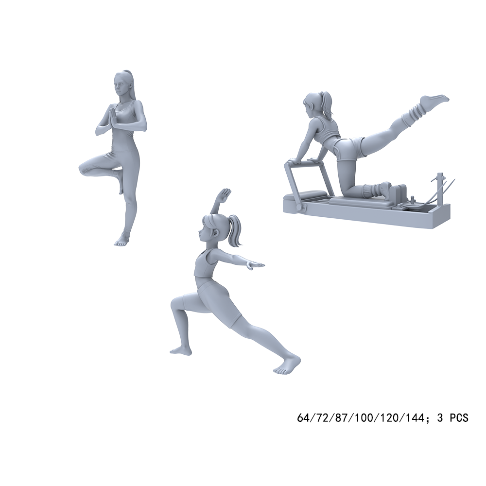 Yao's Studio LYTR017 Unpainted Yoga & Pilates Mini Figures (3PCS) - Fitness Character Resin Models for Gym Diorama, Hobby Terrain DIY 1set