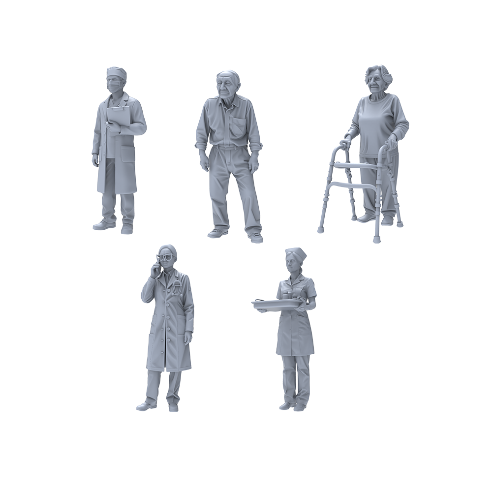 Yao's Studio LYTR026 Medical Treatment Scene Resin Miniature Model 5-Piece Set - Medical Staff & Elderly Patients Unpainted DIY Model Painting Hospital Scene Decor 1set