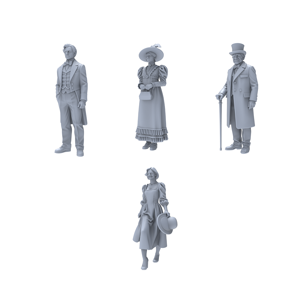 Yao's Studio LYTR032 Victorian European Daily Scene Resin Miniature Model 4-Piece Set - Vintage Gentlemen & Ladies Figures Unpainted DIY Model Painting European Retro Scene Decor 1set