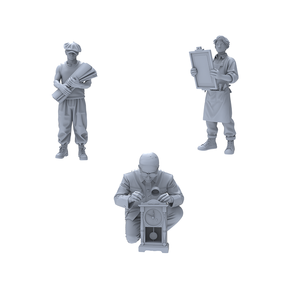 Yao's Studio LYTR033 Handicraft Artisan Daily Scene Resin Miniature Model 3-Piece Set - Handicraft Worker Figures Unpainted DIY Model Painting Handicraft Workshop Scene Decor 1set