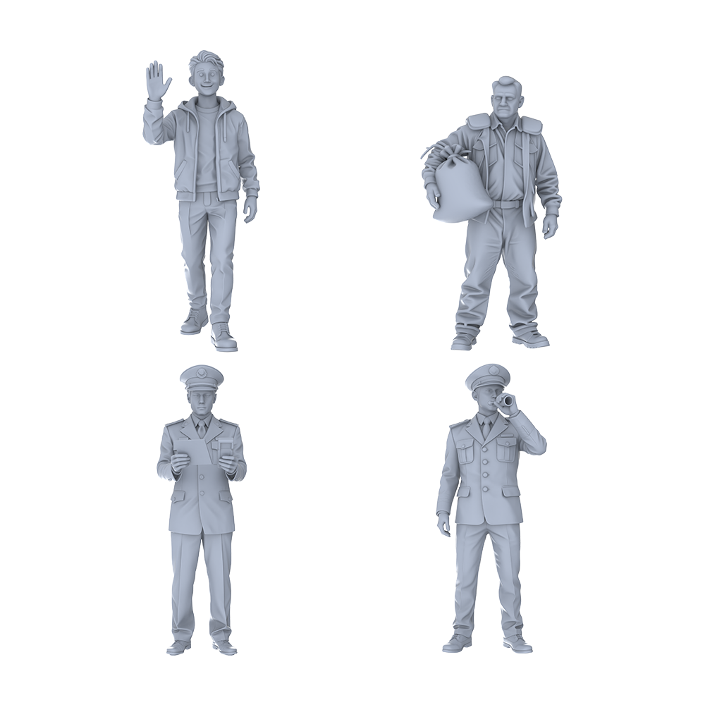 Yao's Studio LYTR049 Urban Commuting & Official Duty Scene Resin Miniature Model 4-Figure Set - Citizens & Officials Unpainted DIY Model Painting Urban Scene Decor 1set