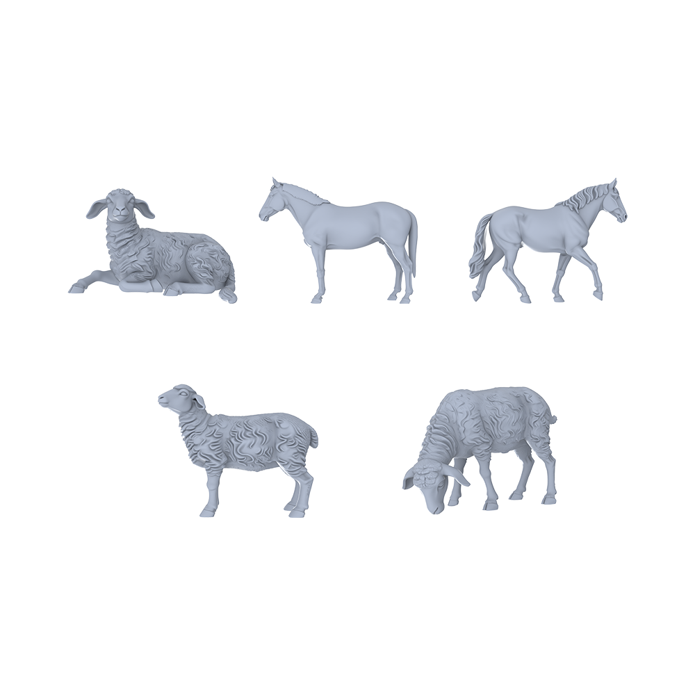 Yao's Studio LYTR052 Rural Ranch Livestock Scene Resin Miniature Model 5-Piece Set - Sheep & Horse Figures Unpainted DIY Model Painting Ranch Scene Decor 1set