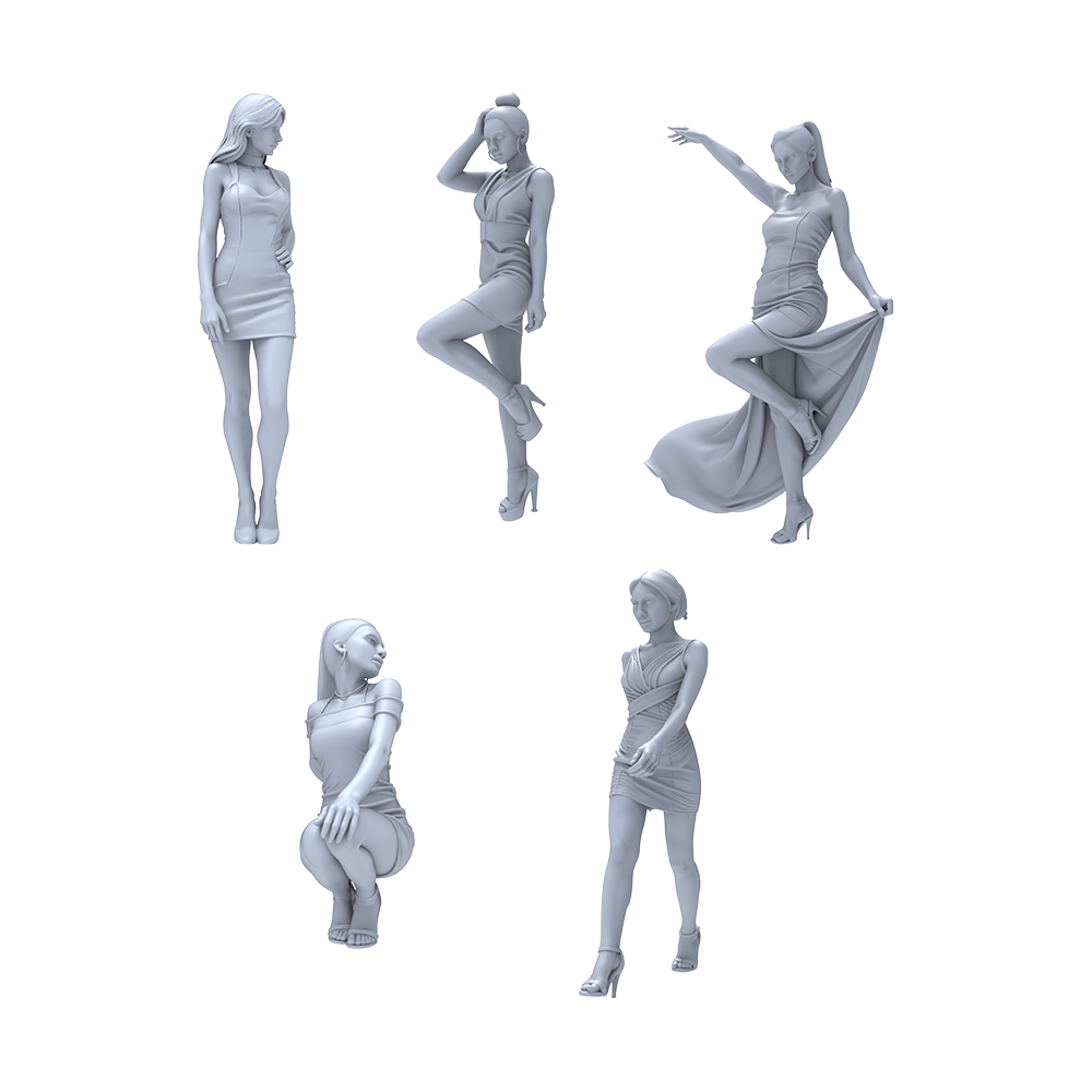 Yao's Studio LYTR040 Fashionable Female Figure Resin Miniature Model 5-Figure Set - Stylish Dressed Women Unpainted DIY Model Painting Fashion Scene Decor 1set
