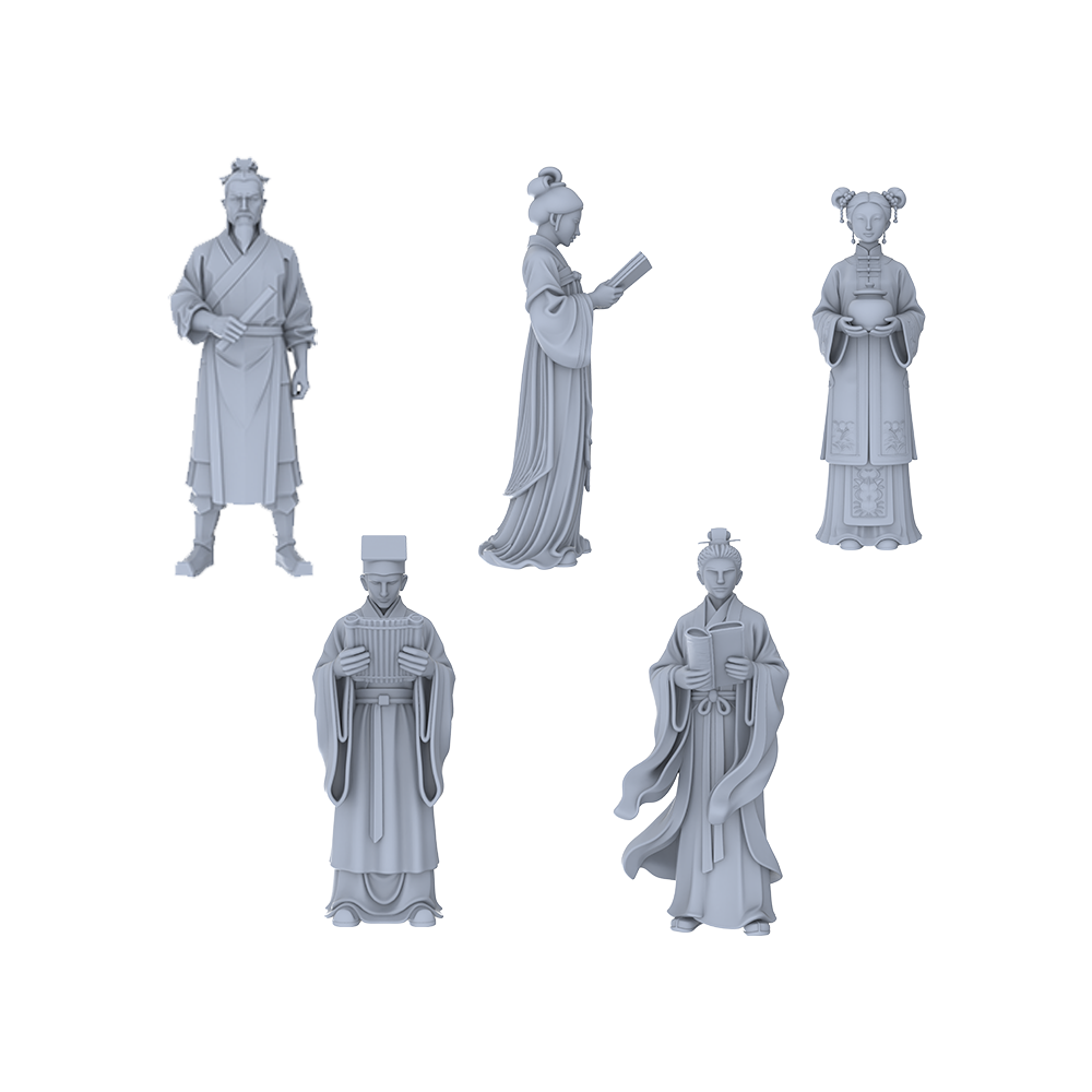 Yao's Studio LYTR043 Chinese Ancient Literati Life Scene Resin Miniature Model 5-Figure Set - Ancient Scholars & Ladies Unpainted DIY Model Painting Ancient Scene Decor 1set