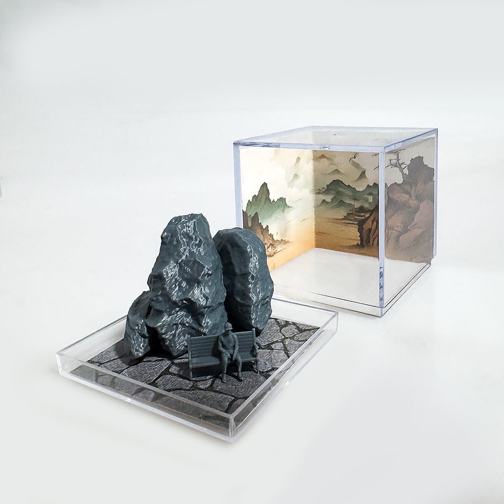 Yao's Studio LYTS049 Miniature Mountain Landscape With Human Figures Scene Display Box