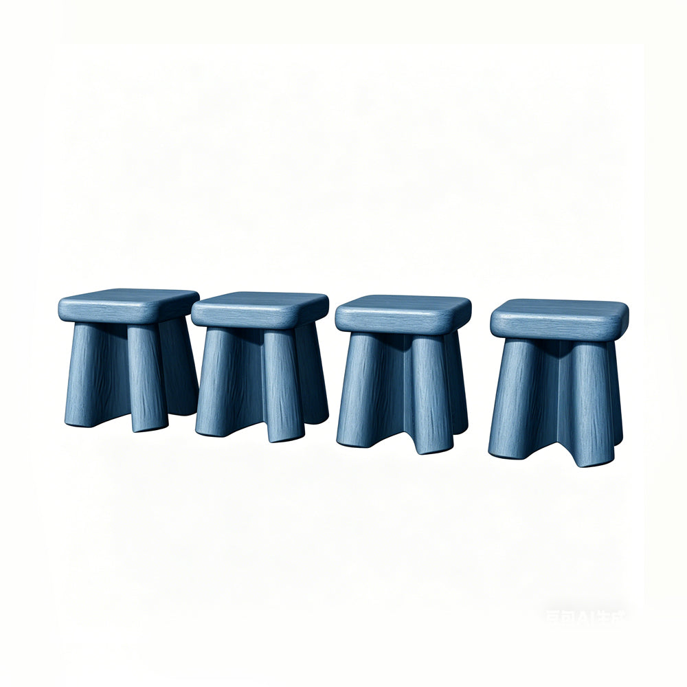 MRY-SFW LYTS519 3D Printed Chinese Tree Stump Square Table & Stool Set, Unpainted White Resin, Miniature Garden Diorama Accessories
