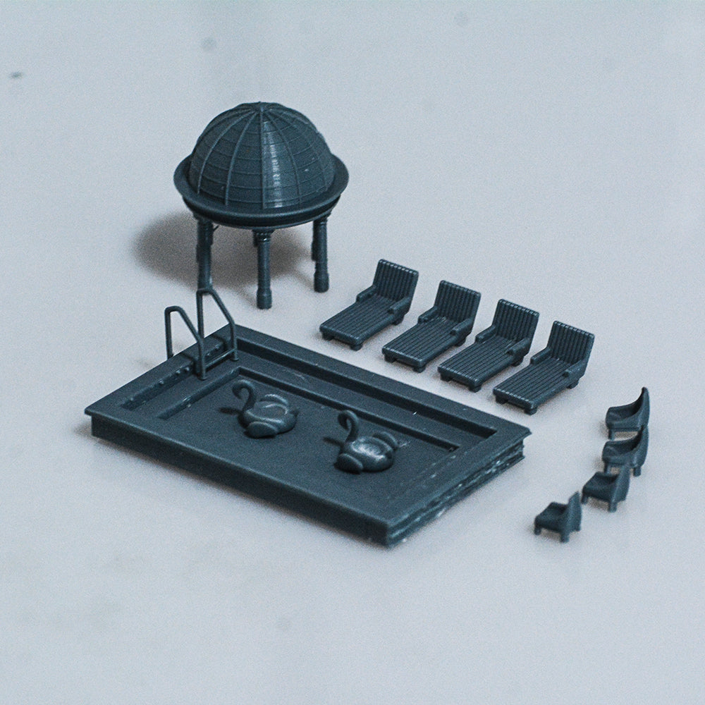 Yao's Studio LYTS023 Scale Outdoor Leisure, Swimming Pool, Swimming Ring, Leisure Chair, 3D Railway Scene