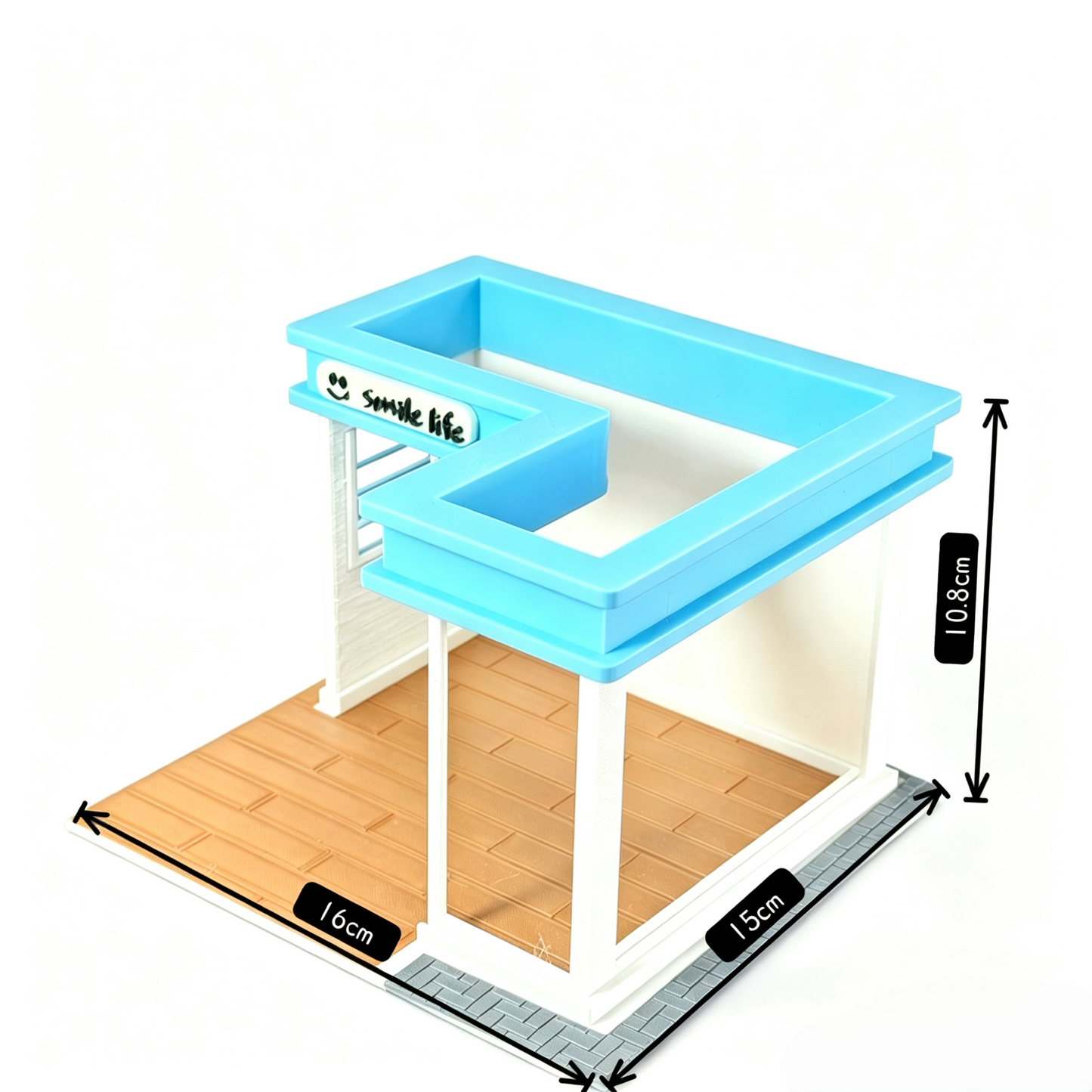 RHF0404 Pastel Blue Storefront Miniature Frame, Single-Side Display Box for Diorama Desktop Ornament Creative DIY Hut Dollhouse Background House Model Home Background Miniature Model