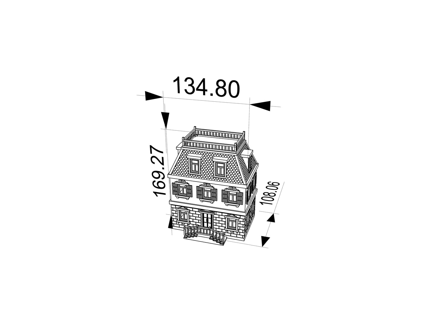 RHF351 Vintage European Style Bright Yellow Three-Story Villa Model European Retro Bright Yellow Three-Story Villa Miniature with Terrace & Steps for Diorama