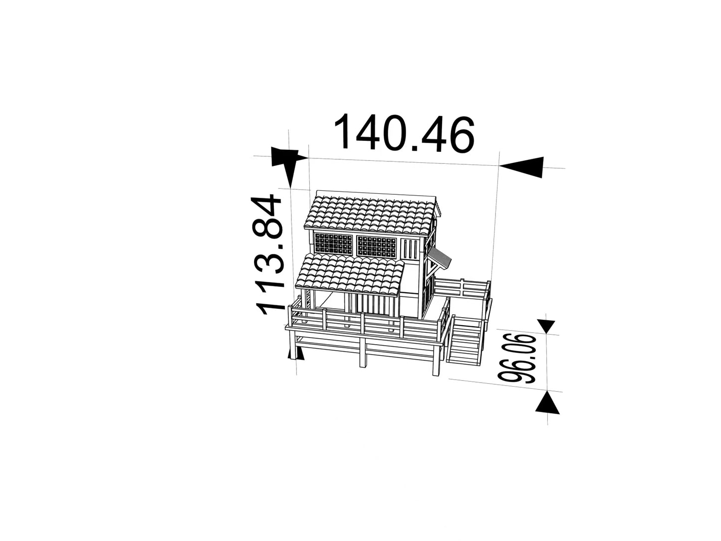 RHF354 Japanese Style Waterside Tea House Model Japanese Style Waterside Tea House Miniature Building with Terrace for Diorama