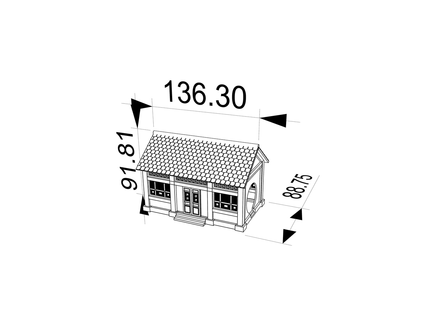 RHF358 Traditional Korean Hanok Miniature Building Model Korean Traditional Hanok Miniature Building with Purple Tile & Carved Windows for Diorama