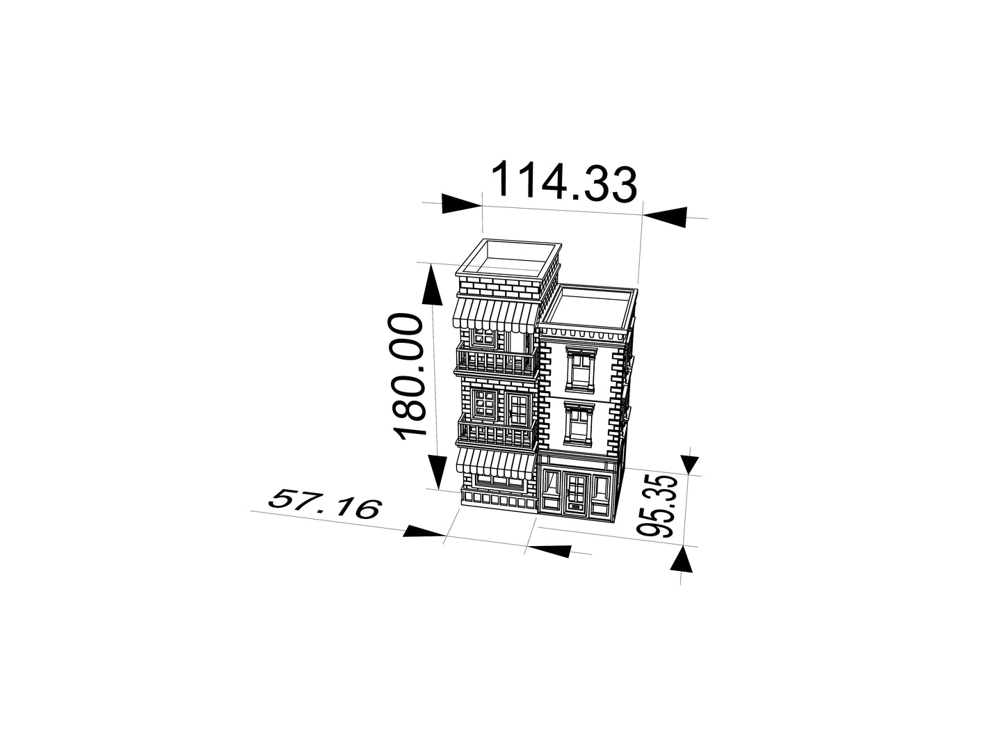 RHF360 Mediterranean Style Twin Street Cottage Model Mediterranean Style Twin Townhouse Street Scene Miniature with Color Block Design for Diorama