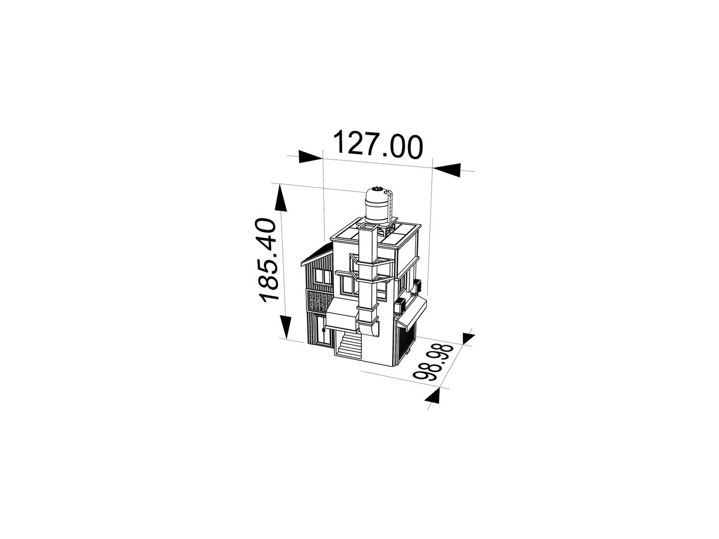 RHF362 Industrial Style Mini Factory Miniature Building Model Industrial Style Mini Factory Miniature Building with Chimney & Water Tank for Diorama