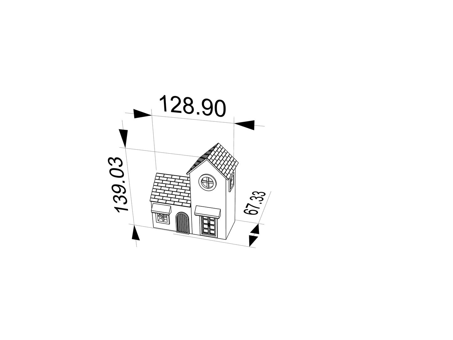 RHF364 Fairy Tale Style Red-Roof Twin Cottage Miniature Building Model Fairy Tale Style Red Roof Twin Cottage Miniature Building with Round Window for Diorama