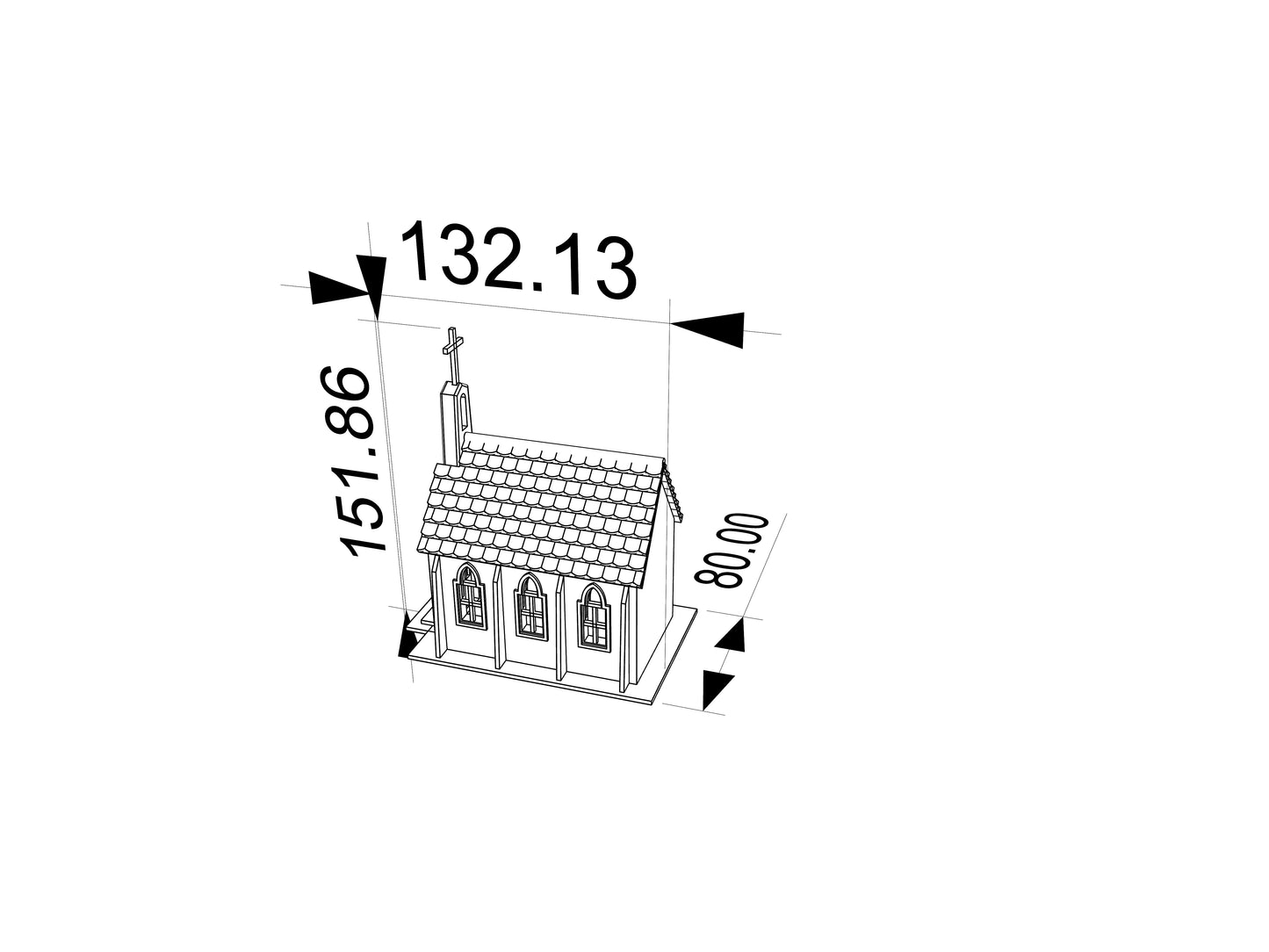 RHF372 European Rural Church Miniature Model European Countryside Church Model with Steeple & Arched Windows for Scene Layout