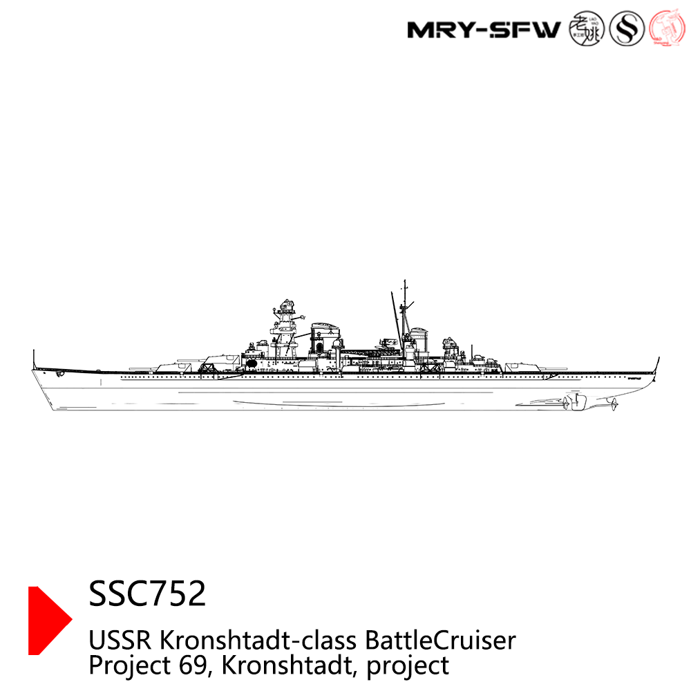 SSMODEL 752 Military Model Kit USSR Kronshtadt-Class Battle Cruiser Project 69 Kronshtadt Project Water Line